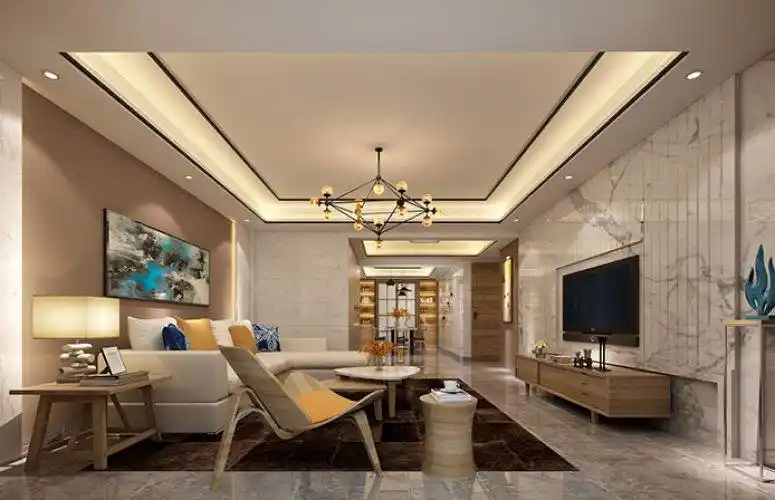 现代风格集成吊顶装修效果图 客厅简约黄色集成吊顶灯图片-顶墙网