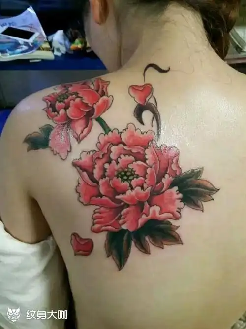 后背牡丹_纹身图案手稿图片_李红锐的纹身作品集