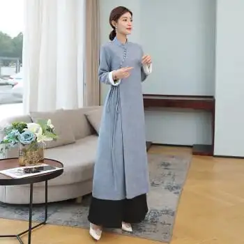 禅服佛系女居士服拜佛打坐服茶服女装秋冬季加厚茶艺师服装汉服中国风