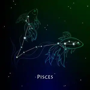 双鱼座的星座星座黄道星座和水瓶座与星座圆圈在星空夜空背景与几何