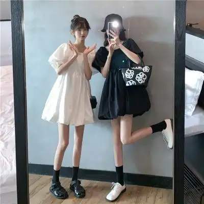 小个子泡泡袖闺蜜装学生甜美连衣裙女夏在逃公主仙女蓬蓬减龄裙子