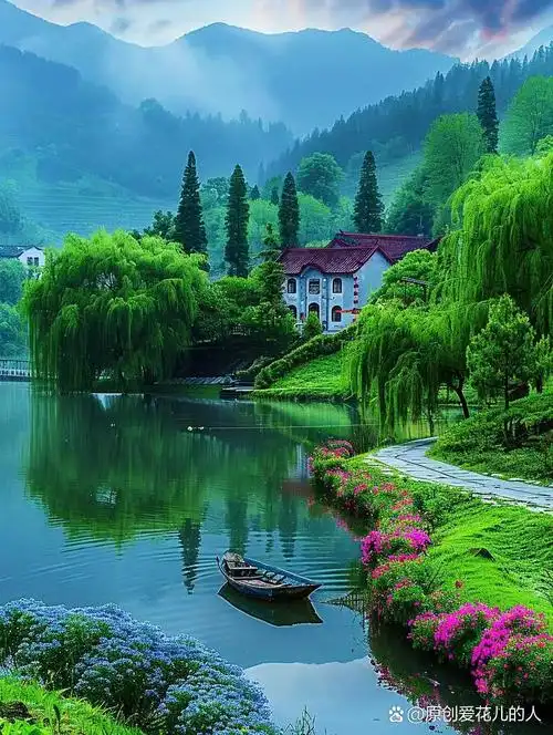 山水人家鲜花盛开,自然景色太美啦.收藏做壁纸屏保背景墙的图片.