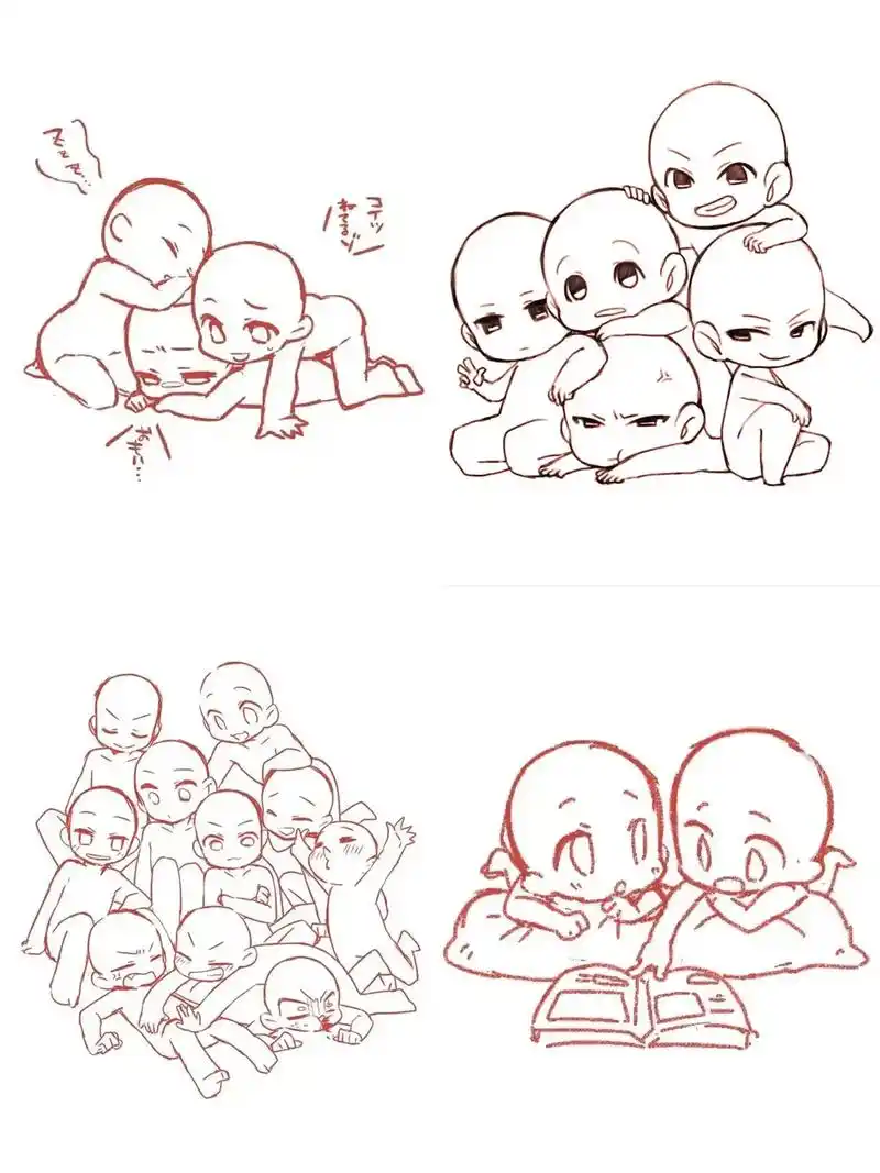 多人线稿-拍照姿势互动画画素材.ps procreate都17 - 抖音