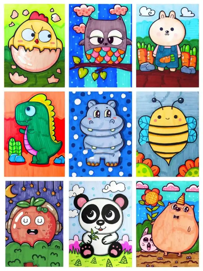 (附大图)超萌可爱动物简笔画马克笔儿童画
