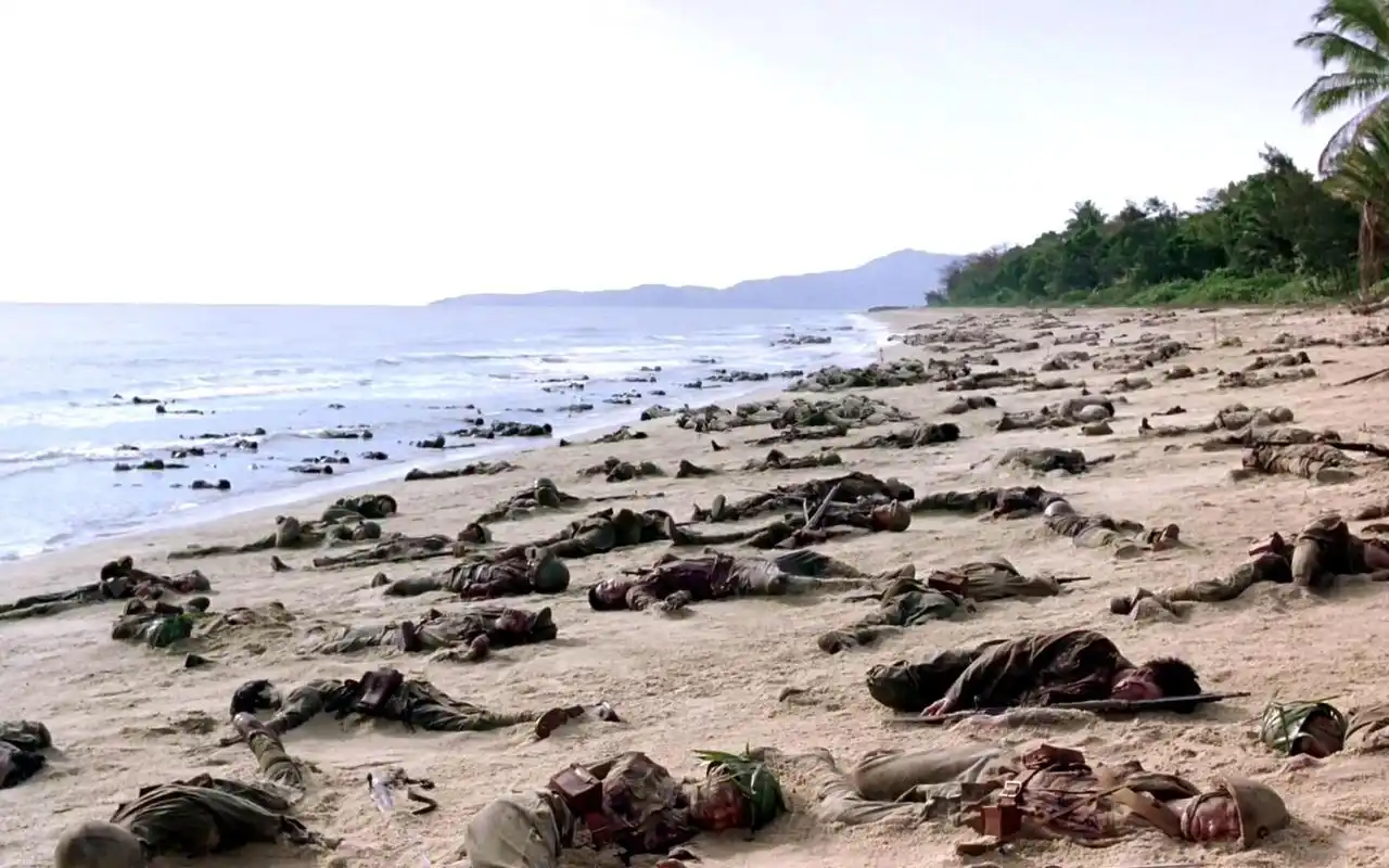 美日血战瓜达卡纳尔岛,美军重机枪使日军尸横遍野1080p