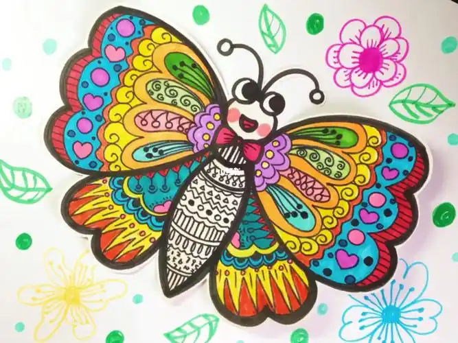 蝴蝶儿童画蝴蝶画装饰画创意画马克笔画素材