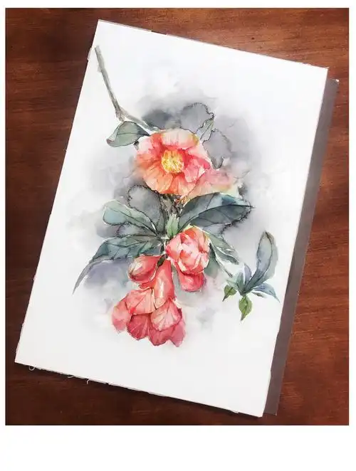 水彩过程-石榴花