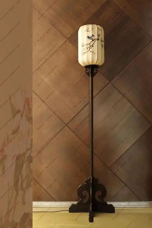 新中式落地灯手绘花鸟布艺灯饰摆设出品餐厅客厅落地灯