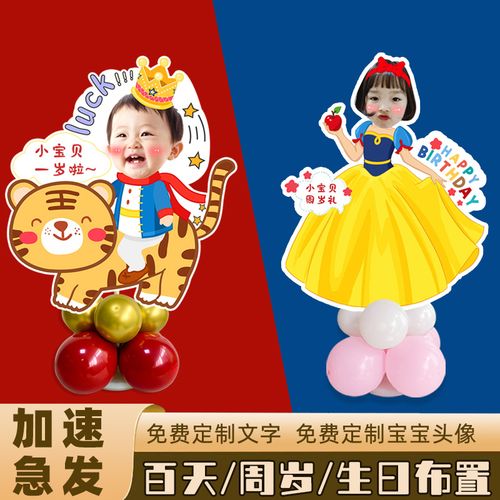 宝宝周岁大头照生日宴布置装饰人形立牌百日满月宴迎宾牌头像kt板