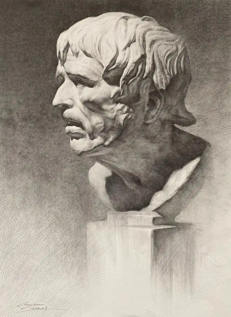 石膏像《海盗》 这次不用任何特殊材料,特殊技法,稳稳当当的用铅笔画