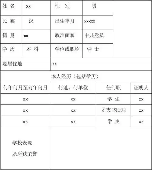 党员简历表