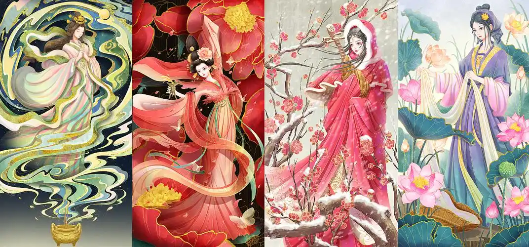 《古代四大美人》国潮插画