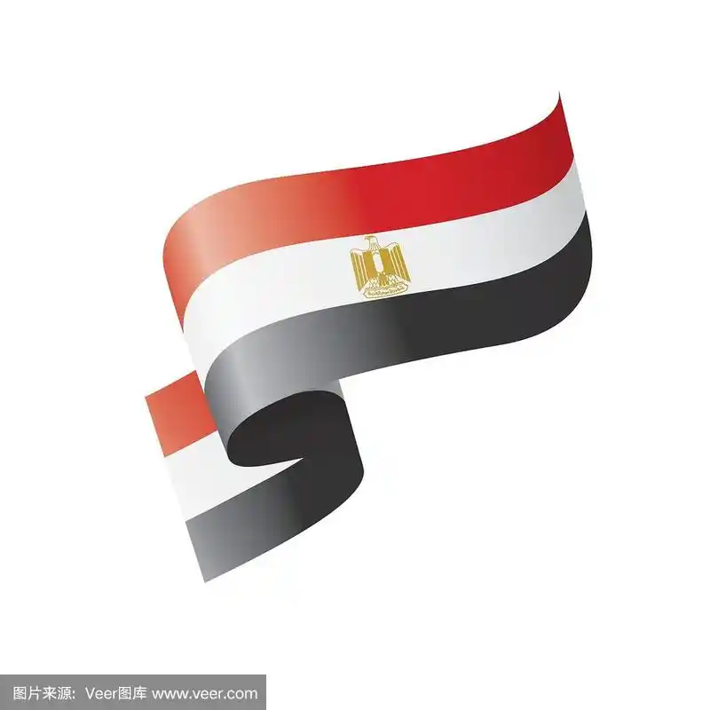 埃及国旗,矢量插图在白色的背景