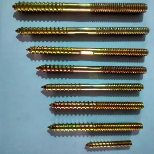 镀彩双牙螺丝中间压扁1080两头扣异型螺丝双头牙自攻木家具螺丝