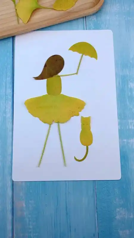 创意手工diy银杏叶黄啦一起来做简单的树叶贴画吧