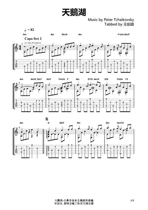 伟大古典音乐芭蕾舞剧天鹅湖音乐b调六线吉他谱-虫虫吉他谱免费下载