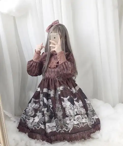 洛丽塔洋装公主裙萝莉塔lo裙哥特风软妹服学生连衣裙服装女 红棕op l