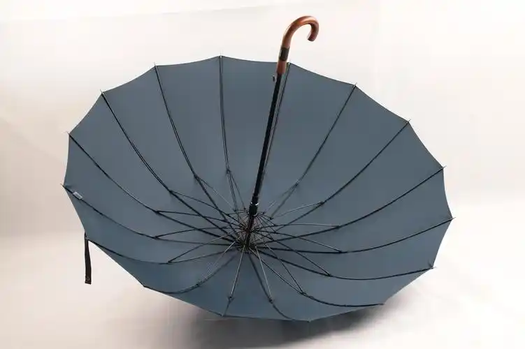 paracaseh绅士27寸骨弯柄雨伞皮质木质轻奢柄长纯色警示胶带