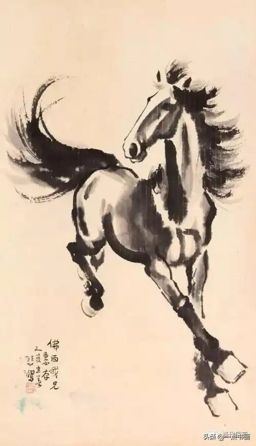 近代 徐悲鸿《奔马图》徐悲鸿是画马驰名的大家,他的骏马画,英俊豪放