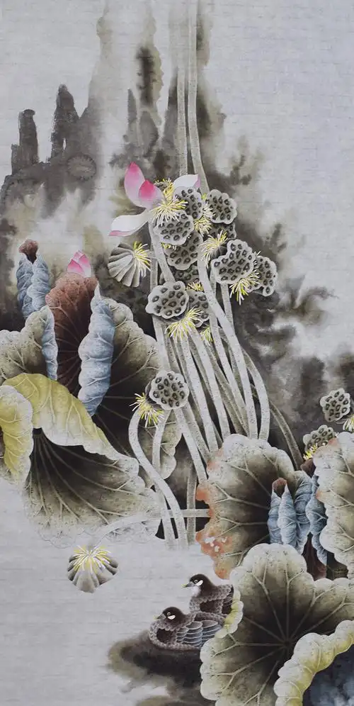 叶老师1现代作家工笔画四尺荷花