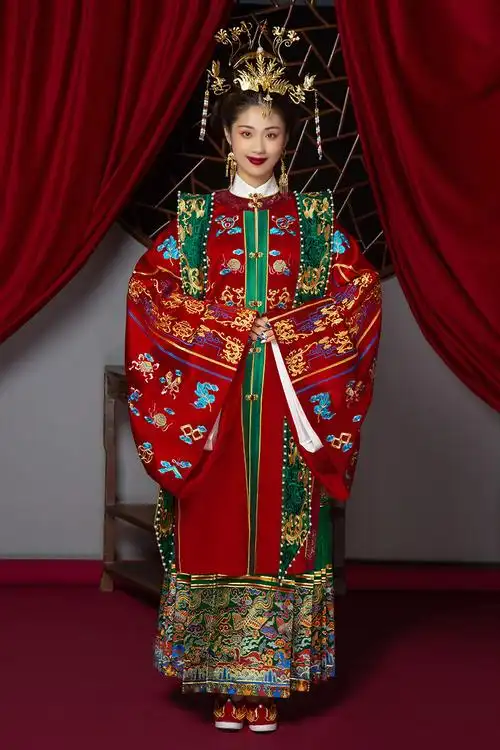 明制汉服婚服大婚结婚花嫁新娘凤冠霞帔嫁衣全套中式嫁衣拖尾马面