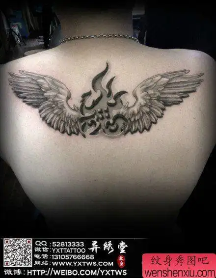 后背流行唯美的翅膀纹身图案