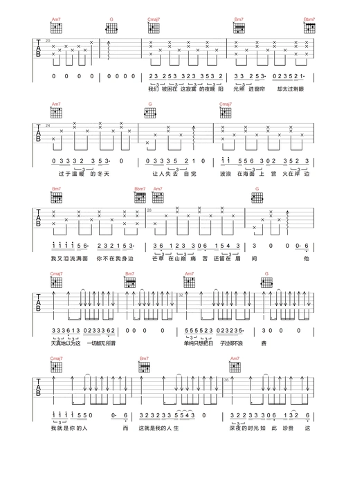 浴室吉他谱-deca joins-《浴室》g调高清原版六线谱