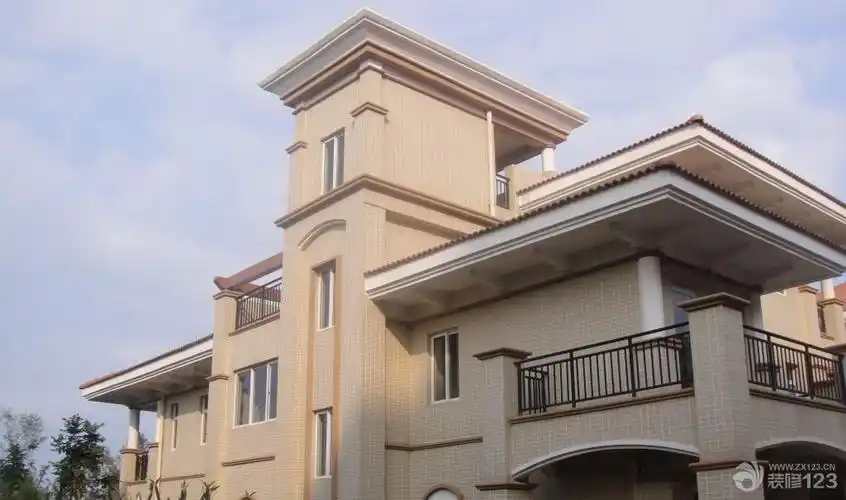 现代风格别墅外墙瓷砖设计图片_装修123效果图