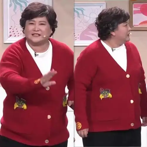 毛衣上衣红色长袖衣服开衫春秋新款春款贾玲春晚同款大码欢乐宽松