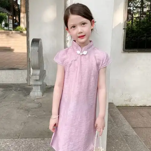 女童旗袍夏季薄款小女孩民国风套装女宝小学生国风改良儿童演出服