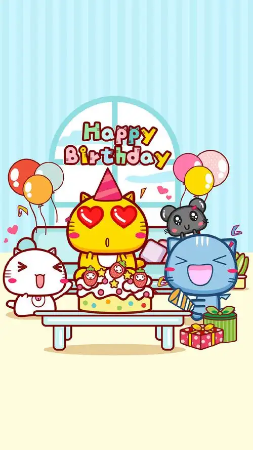 哈咪猫生日快乐卡通图片手机壁纸