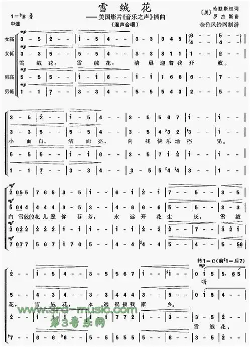 雪绒花(合唱谱)