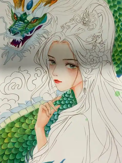 4开马克笔手绘:龙之少女