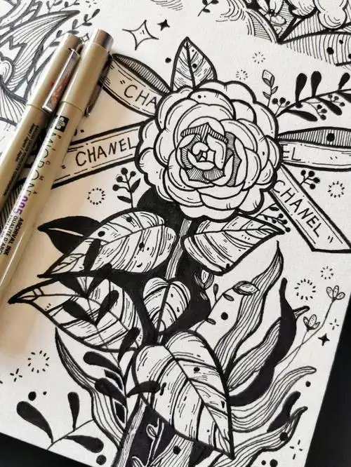 樱花针管笔临摹:一的饭售机#黑白线描  #黑白线条画  #黑白线描装饰画