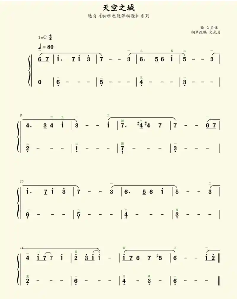 钢琴简谱 天空之城 - 抖音