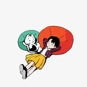 卡通躺靠在抱枕上休息的小女孩素