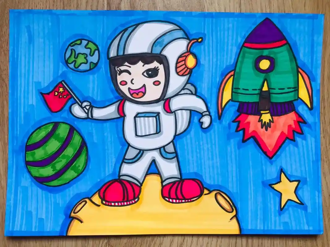 宇航员儿童画 科技创新画 我的航天梦 登陆月球 中国梦儿童画 - 抖音