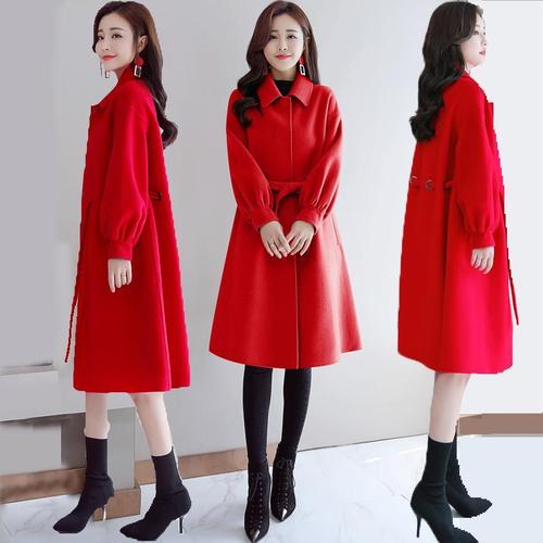 毛呢外套女中长款秋冬季孕妇敬酒服新娘结婚礼服回门衣服显瘦女装