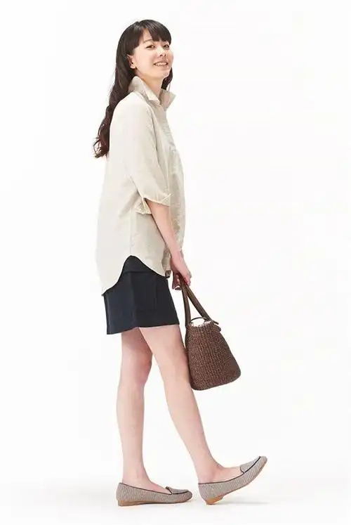 【5月新款】无印良品muji 女夏季亚麻七分袖衬衫/w4sc208香港代购