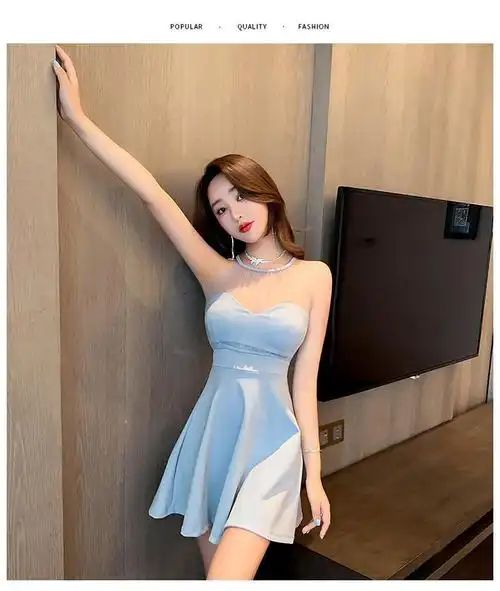 夜店女装性感时尚气质衣服夜场上班镂空遮肚挂脖短裙夜总会连衣裙