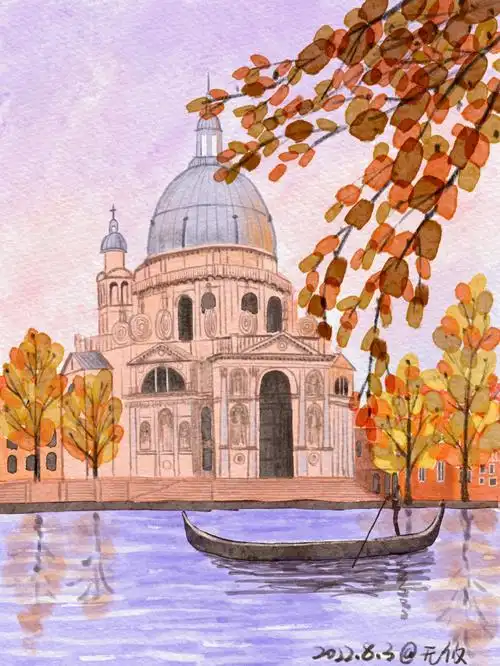 建筑风景插画威尼斯安康圣母教堂