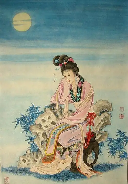 工笔画柳叶眉蓉一笑开万般风情绕眉梢吴良柱仕女系列