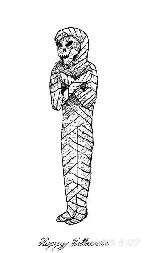 节日和庆祝例证手绘了木乃伊邪恶的剪影在白色背景被隔绝了万圣节庆典
