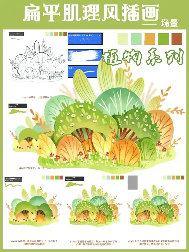 扁平风场景插画-植物组合.step1:画草稿,大致形状画出来 - 抖音