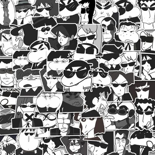 卡通可爱全员恶人黑白蜡笔小新贴纸笔记本电脑ipad手机壳贴画防水