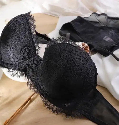 蕾丝薄款黑色文胸女超超薄大胸显小胸大码罩杯文胸套装