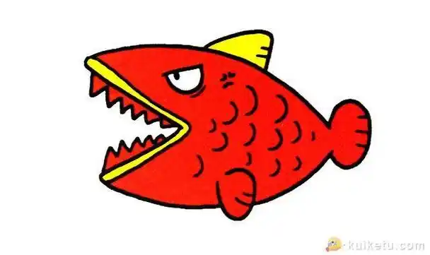 食人鱼简笔画绘画步骤教程彩色简笔画-鱼鸟好多鱼学画可爱的海洋生物