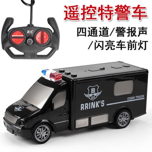 电动遥控灯光警报声警笛声黑色特警车110公安警察车玩具汽车小车