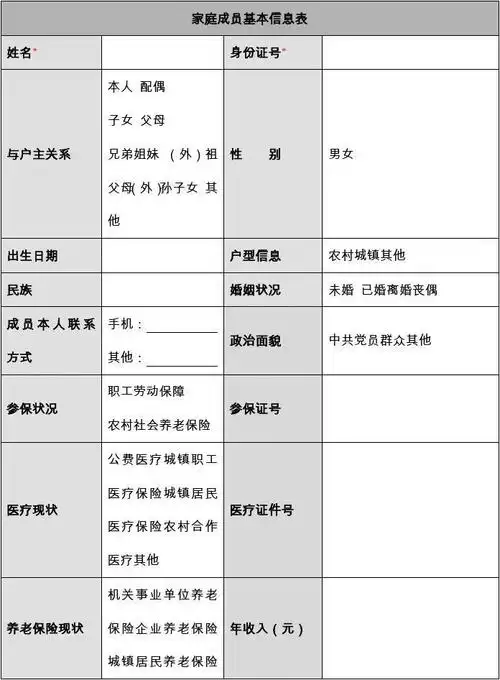家庭成员基本信息表【模板】