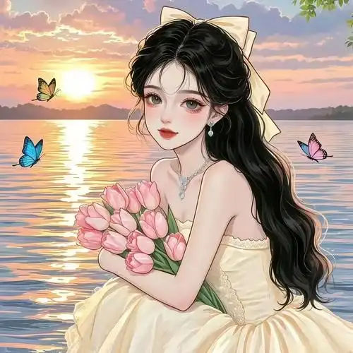 清明节头像女水母头女孩头像女生真人手绘头像海边小清新浪漫婚纱4:3